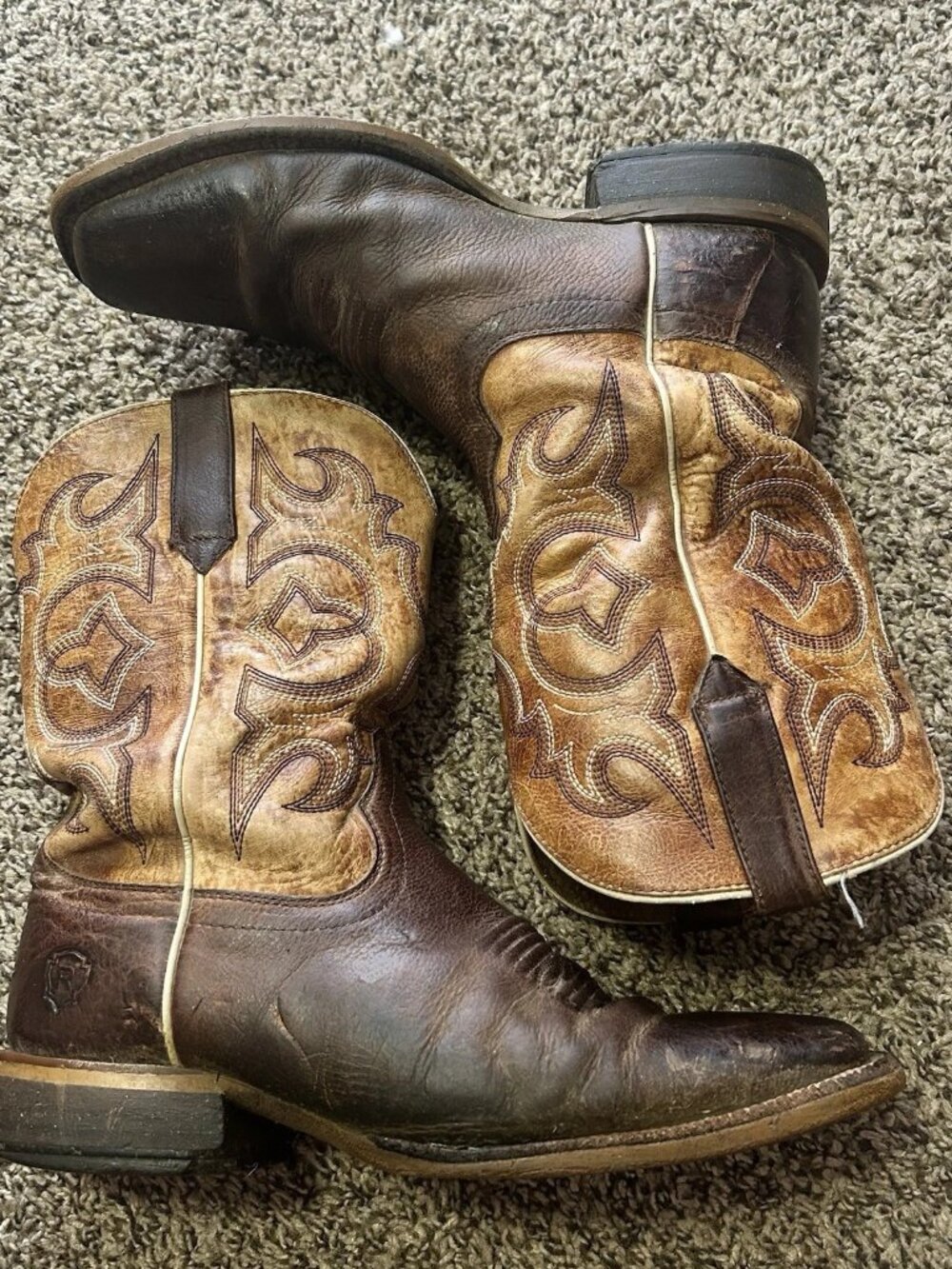 Ariat Relentless Men's Cowboy Boots Brown Leather Square Toe 10D Western Work